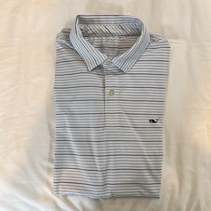 Vineyard Vines Striped Performance Polo (Color: Blue Stripes / Size: S)